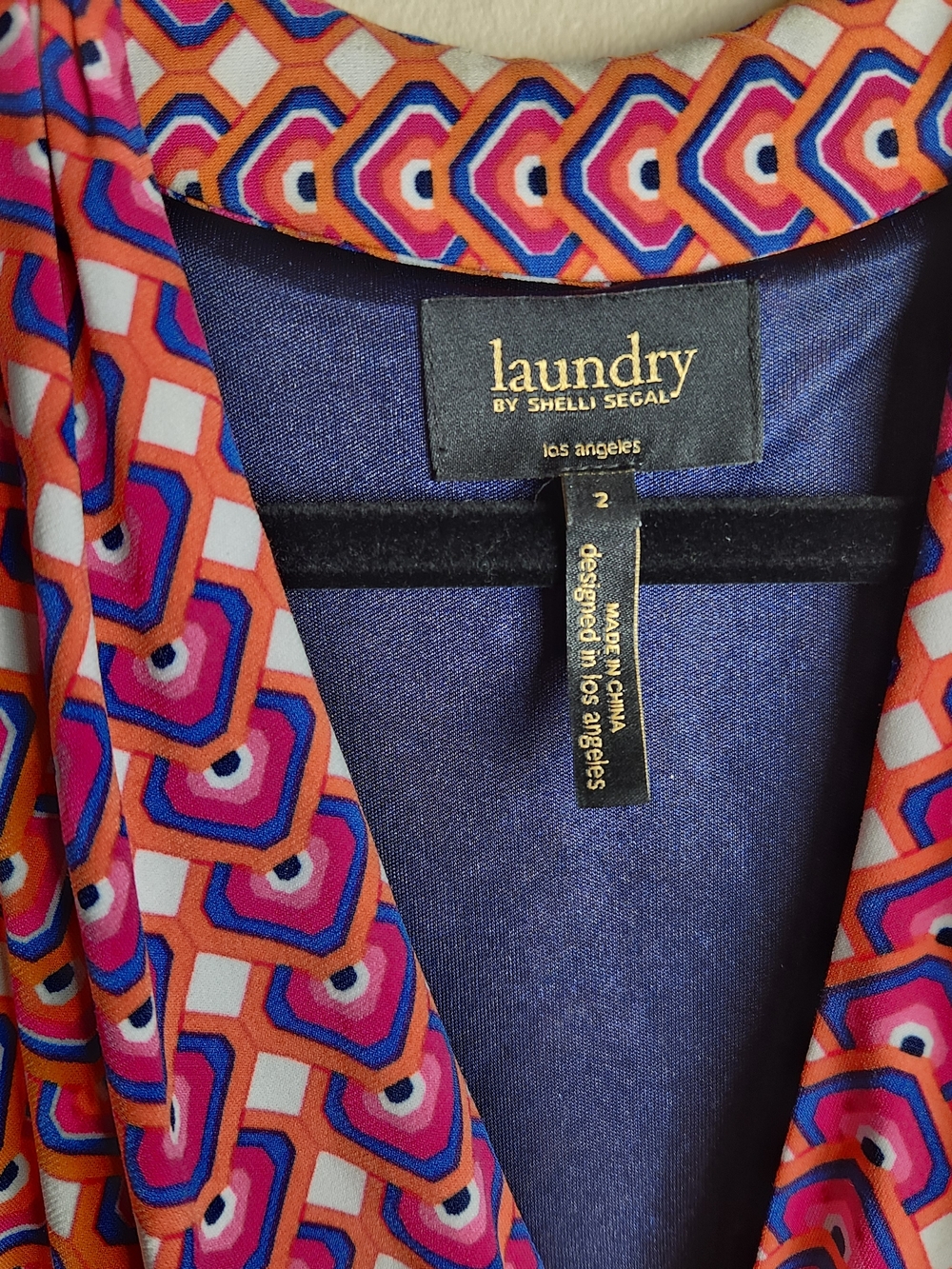 Laundry By Shelli Segal Orange, Pink & Blue Geometric Print Top